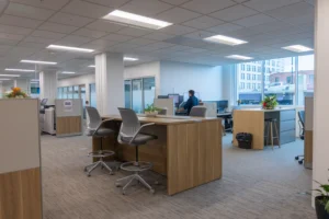 Wide shot of the open workspace at the Walsh Buffalo office